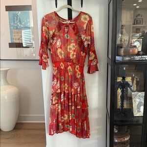 Reba Red Floral Midi Dress